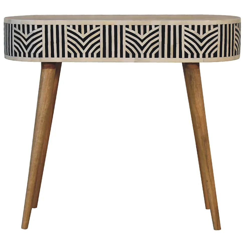 Artisan Furniture Bois massif Edessa incrustations en os console, 1 tiroir, noir et blanc