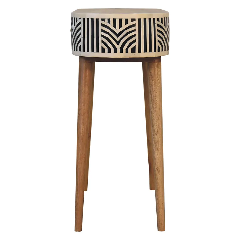 Artisan Furniture Bois massif Edessa incrustations en os console, 1 tiroir, noir et blanc