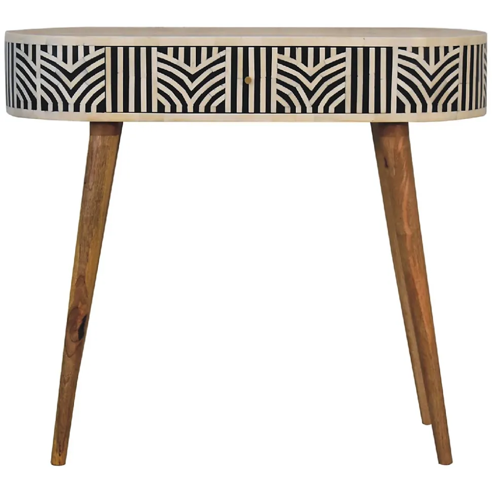 Artisan Furniture Bois massif Edessa incrustations en os console, 1 tiroir, noir et blanc