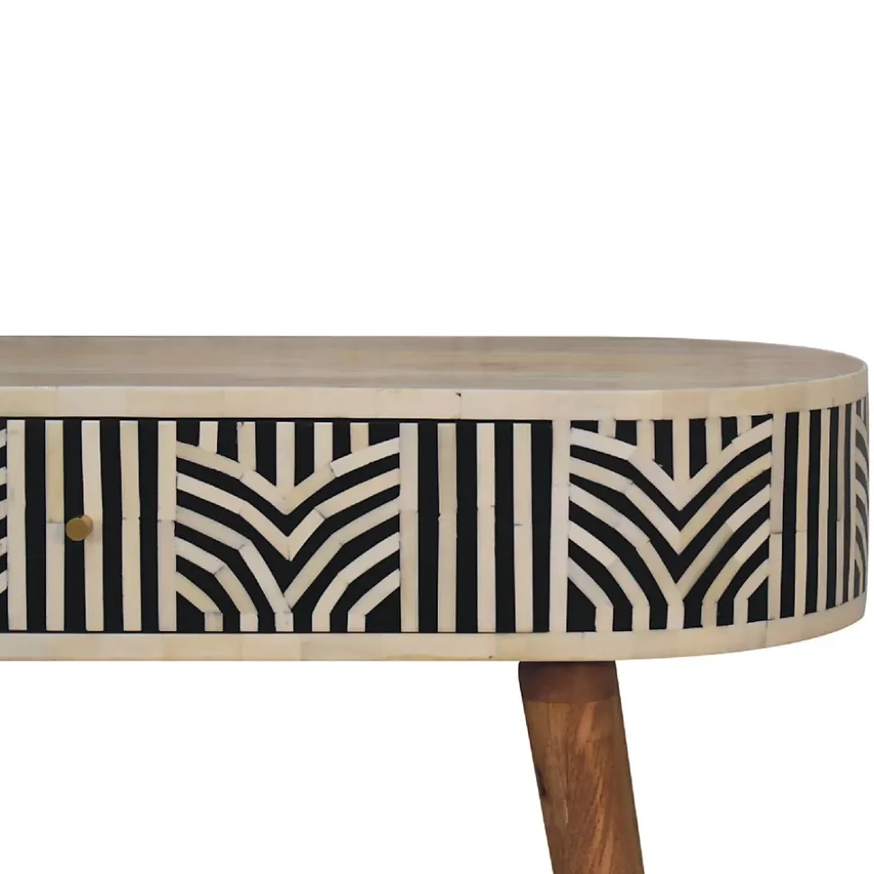 Artisan Furniture Bois massif Edessa incrustations en os console, 1 tiroir, noir et blanc