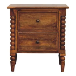 Artisan Furniture Bois massif fuseau Leg Amber Oak table de chevet, 2 tiroirs, marron