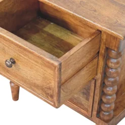 Artisan Furniture Bois massif fuseau Leg Amber Oak table de chevet, 2 tiroirs, marron