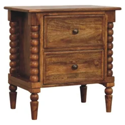 Artisan Furniture Bois massif fuseau Leg Amber Oak table de chevet, 2 tiroirs, marron