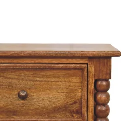 Artisan Furniture Bois massif fuseau Leg Amber Oak table de chevet, 2 tiroirs, marron
