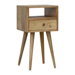 Artisan Furniture Bois massif Mini effet chêne table de chevet, 1 tiroir, 1 étagère, beige