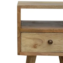 Artisan Furniture Bois massif Mini effet chêne table de chevet, 1 tiroir, 1 étagère, beige