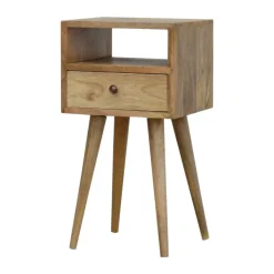 Artisan Furniture Bois massif Mini effet chêne table de chevet, 1 tiroir, 1 étagère, beige