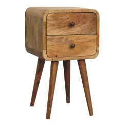 Artisan Furniture Bois massif Mini effet chêne courbé table de chevet, 2 tiroirs, beige