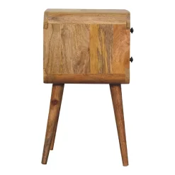 Artisan Furniture Bois massif Mini effet chêne courbé table de chevet, 2 tiroirs, beige