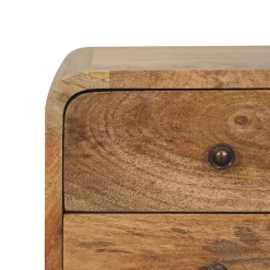 Artisan Furniture Bois massif Mini effet chêne courbé table de chevet, 2 tiroirs, beige
