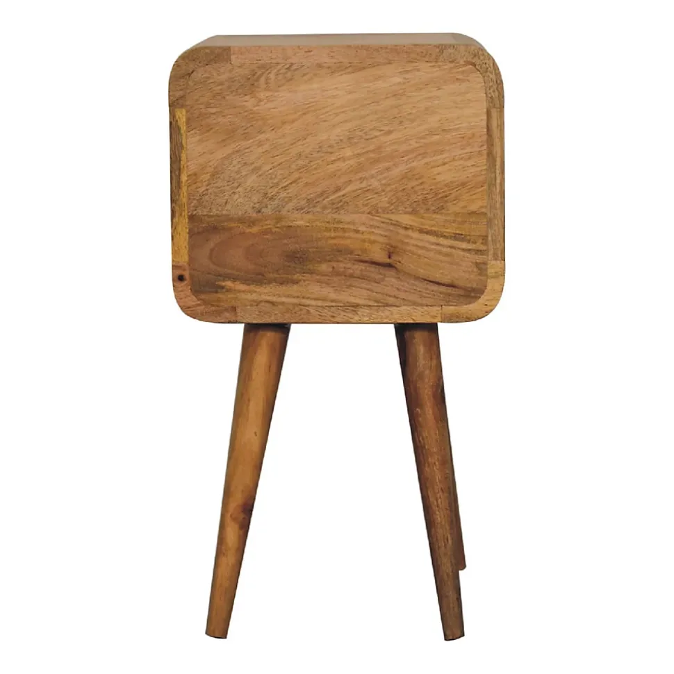 Artisan Furniture Bois massif Mini effet chêne courbé table de chevet, 2 tiroirs, beige