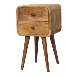 Artisan Furniture Bois massif Mini effet chêne courbé table de chevet, 2 tiroirs, beige