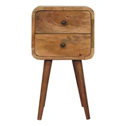 Artisan Furniture Bois massif Mini effet chêne courbé table de chevet, 2 tiroirs, beige