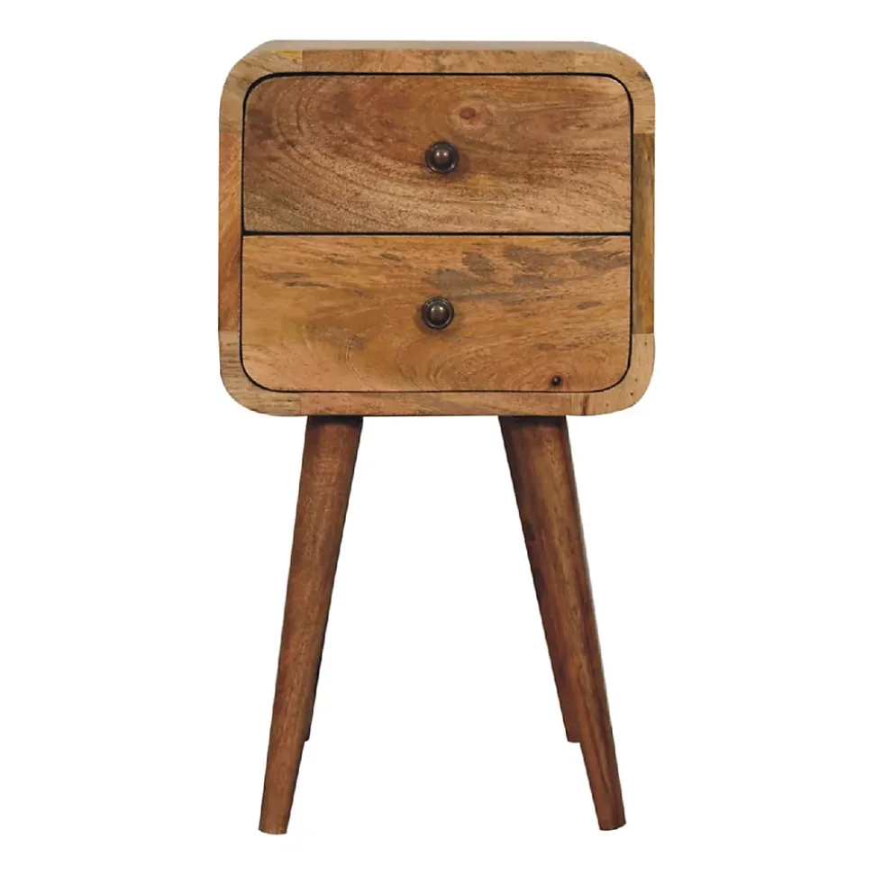 Artisan Furniture Bois massif Mini effet chêne courbé table de chevet, 2 tiroirs, beige