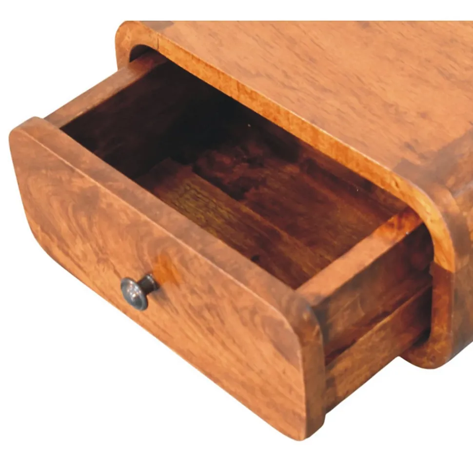 Artisan Furniture Bois massif Avora Mini châtaignier table de chevet à fixation murale, 1 tiroir, marron foncé