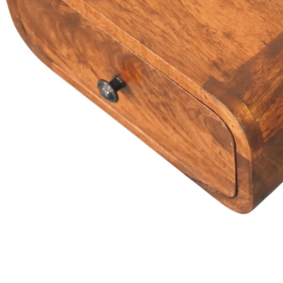 Artisan Furniture Bois massif Avora Mini châtaignier table de chevet à fixation murale, 1 tiroir, marron foncé