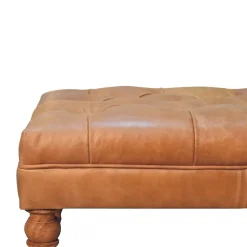 Artisan Furniture Bois massif Buffalo Tan cuir pouf avec avec roulettes, rembourré, marron