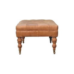 Artisan Furniture Bois massif Buffalo Tan cuir pouf avec avec roulettes, rembourré, marron