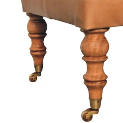 Artisan Furniture Bois massif Buffalo Tan cuir pouf avec avec roulettes, rembourré, marron