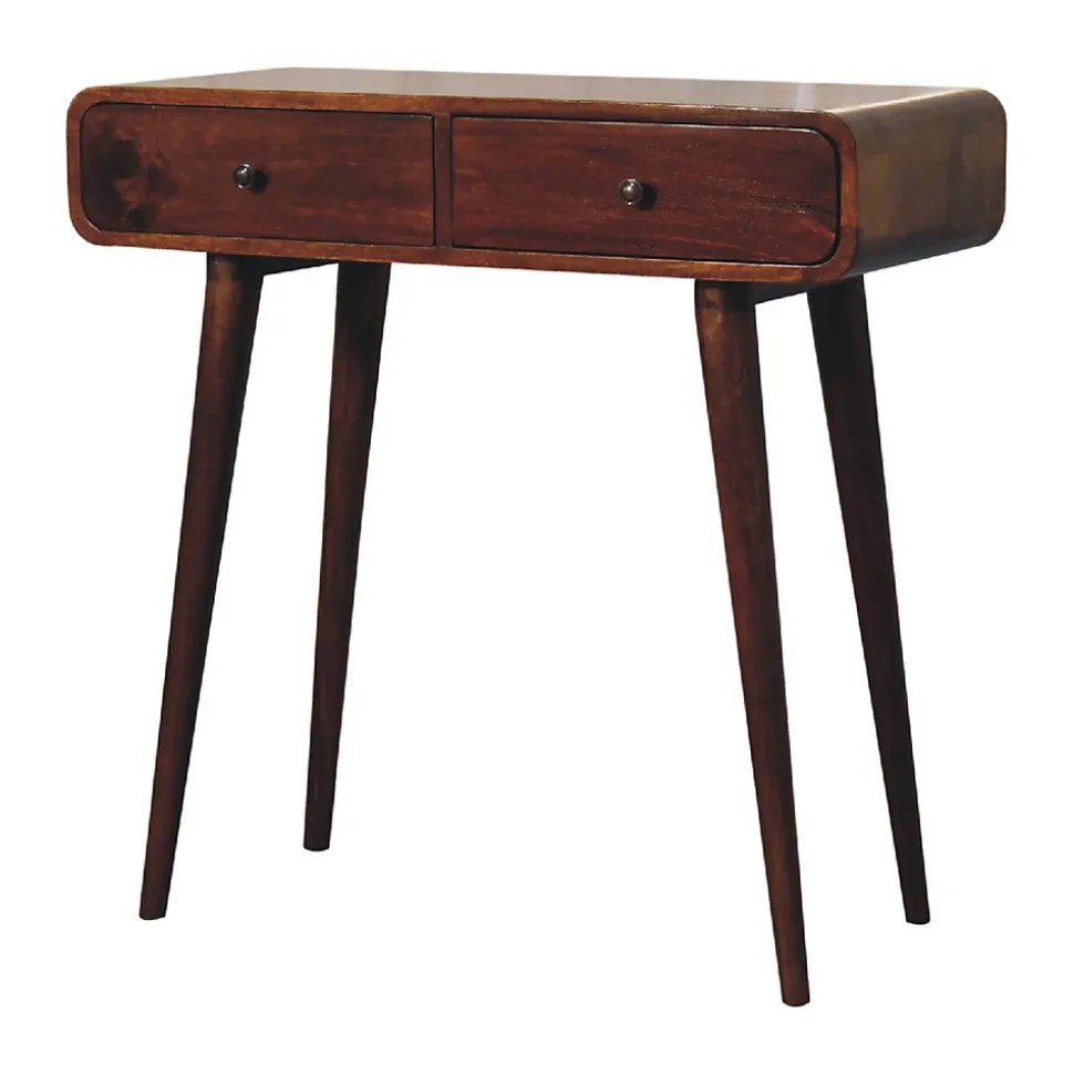 Artisan Furniture Bois massif châtaignier courbé Hallway Table, 2 tiroirs, marron foncé
