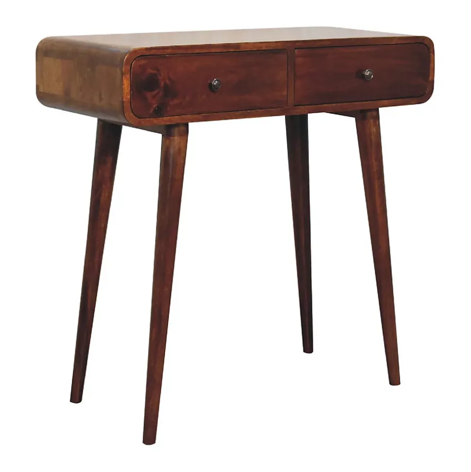 Artisan Furniture Bois massif châtaignier courbé Hallway Table, 2 tiroirs, marron foncé