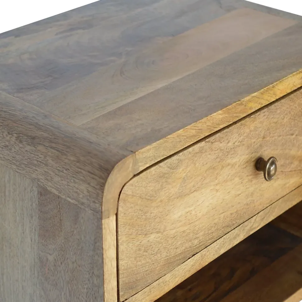 Artisan Furniture Bois massif Floating Curve niche ouverte table de chevet, 1 tiroir et ouvert étagère, beige