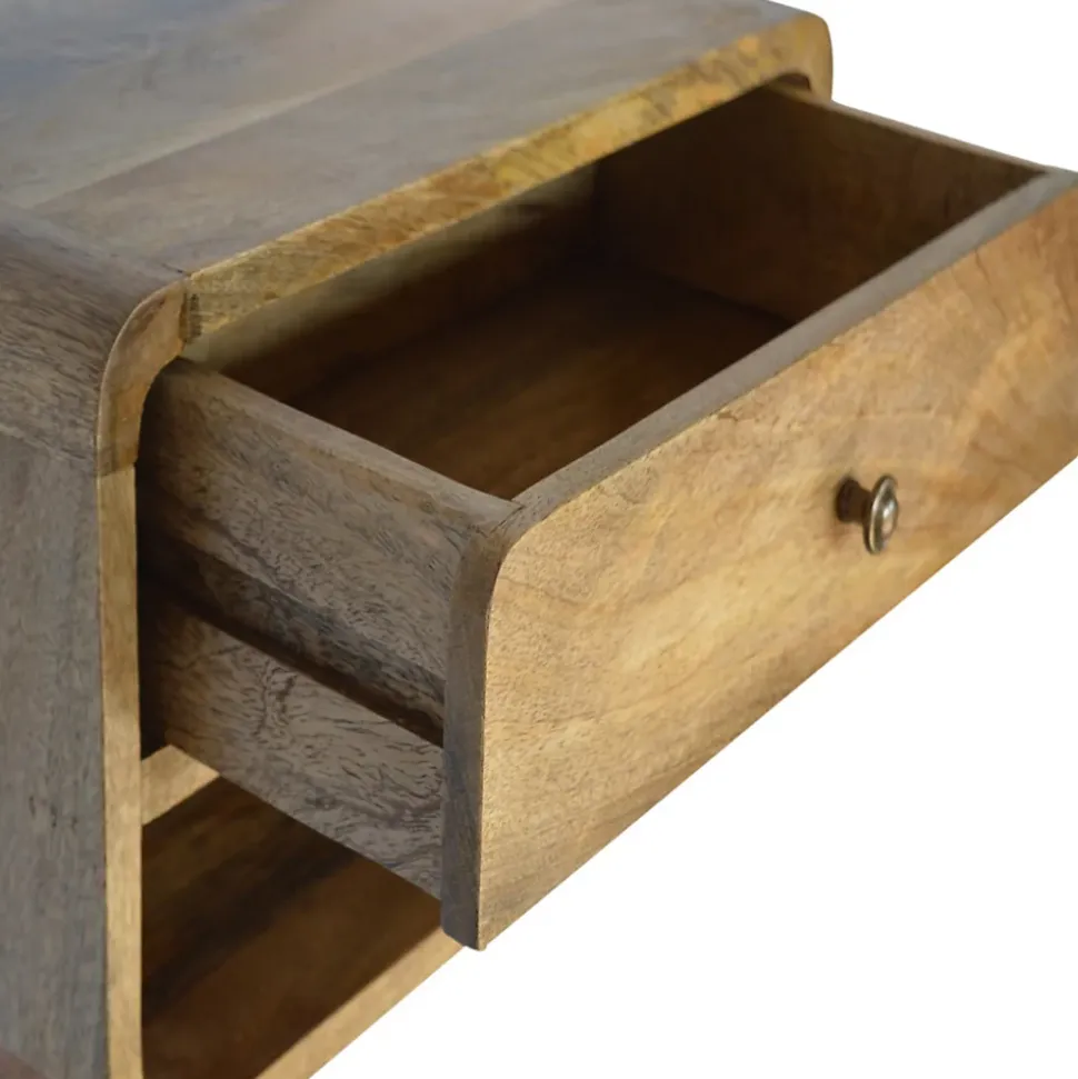 Artisan Furniture Bois massif Floating Curve niche ouverte table de chevet, 1 tiroir et ouvert étagère, beige