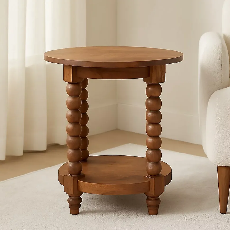 Artisan Furniture Bois massif Barley Twist rond table d'appoint, 1 étagère, marron