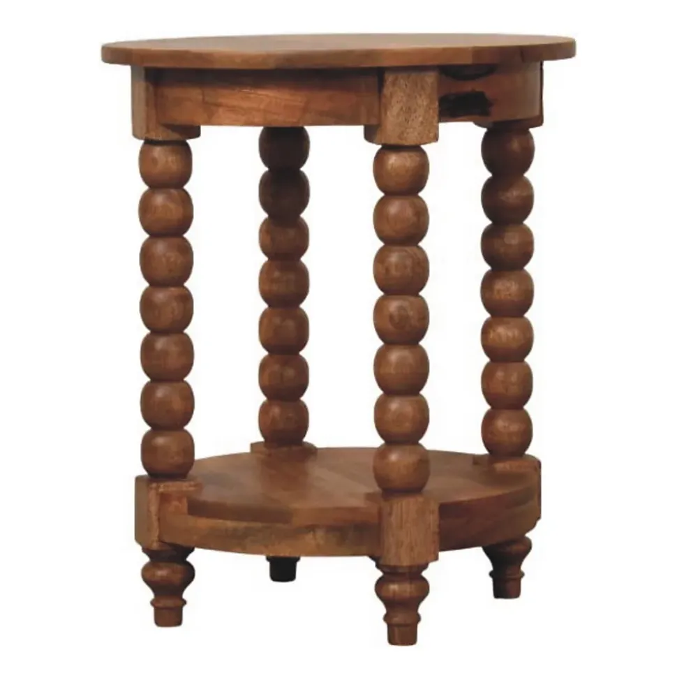 Artisan Furniture Bois massif Barley Twist rond table d'appoint, 1 étagère, marron