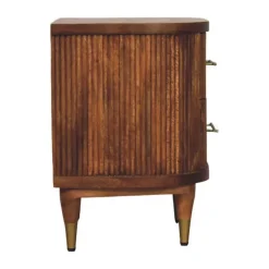 Artisan Furniture Bois massif rainuré table de chevet avec détails en laiton, 2 tiroirs, marron