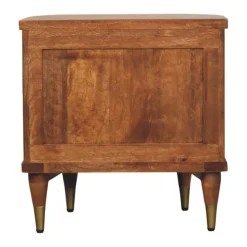Artisan Furniture Bois massif rainuré table de chevet avec détails en laiton, 2 tiroirs, marron