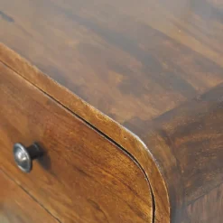Artisan Furniture Bois massif Floating Mini châtaignier table de chevet, 2 tiroirs, marron foncé
