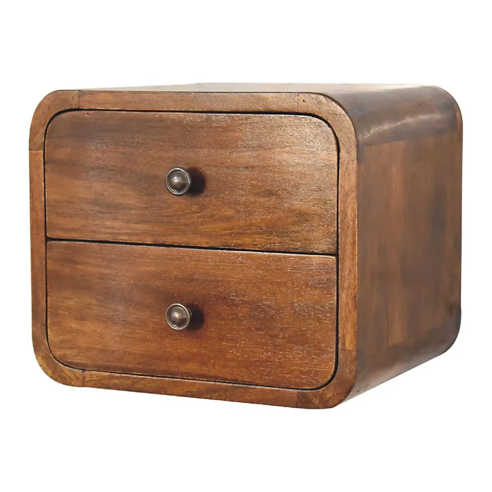 Artisan Furniture Bois massif Floating Mini châtaignier table de chevet, 2 tiroirs, marron foncé