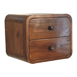 Artisan Furniture Bois massif Floating Mini châtaignier table de chevet, 2 tiroirs, marron foncé