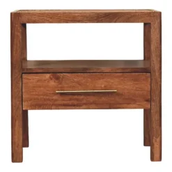 Artisan Furniture Bois massif The Caldera table de chevet, 1 tiroir, 1 étagère, marron