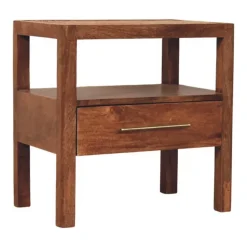 Artisan Furniture Bois massif The Caldera table de chevet, 1 tiroir, 1 étagère, marron