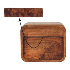 Artisan Furniture Bois massif Mini courbé miel caramel table de chevet à fixation murale, 2 tiroirs, marron