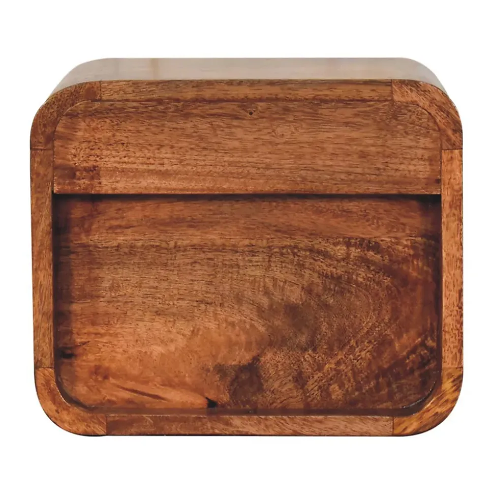 Artisan Furniture Bois massif Mini courbé miel caramel table de chevet à fixation murale, 2 tiroirs, marron