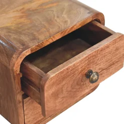 Artisan Furniture Bois massif Mini courbé miel caramel table de chevet à fixation murale, 2 tiroirs, marron
