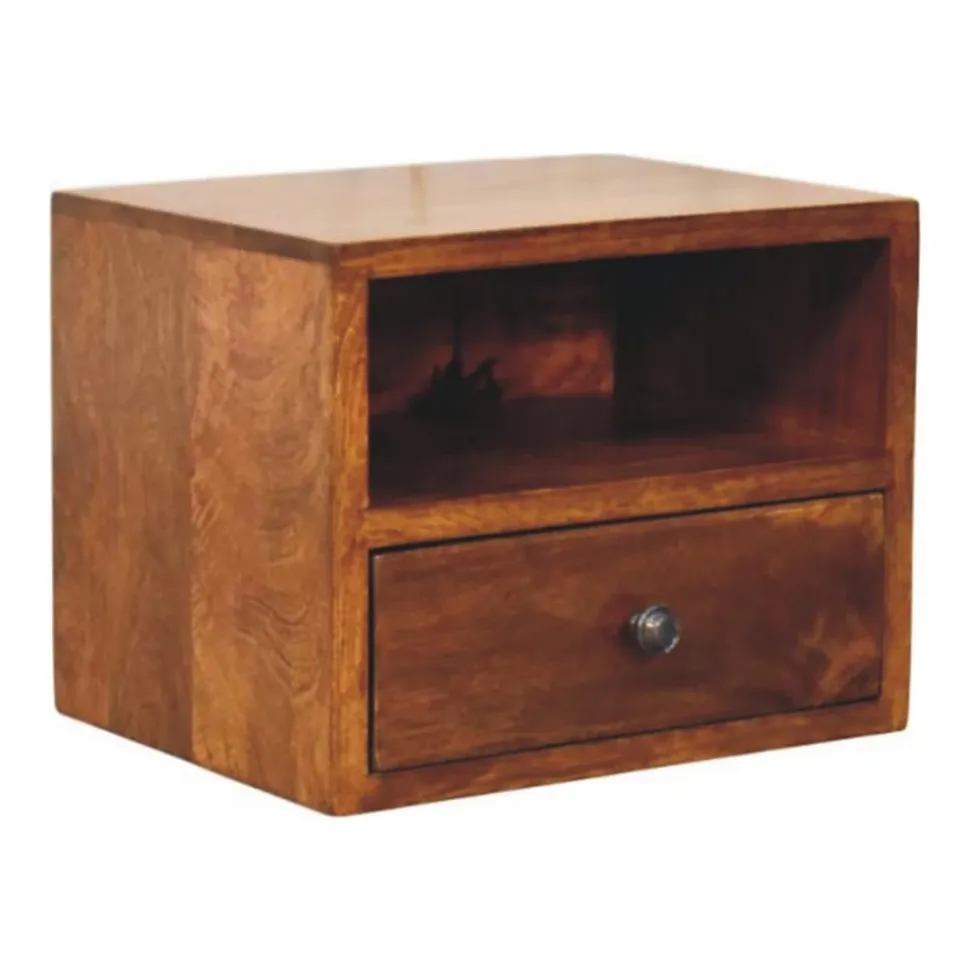 Artisan Furniture Bois massif Solis 1 tiroir châtaignier table de chevet à fixation murale