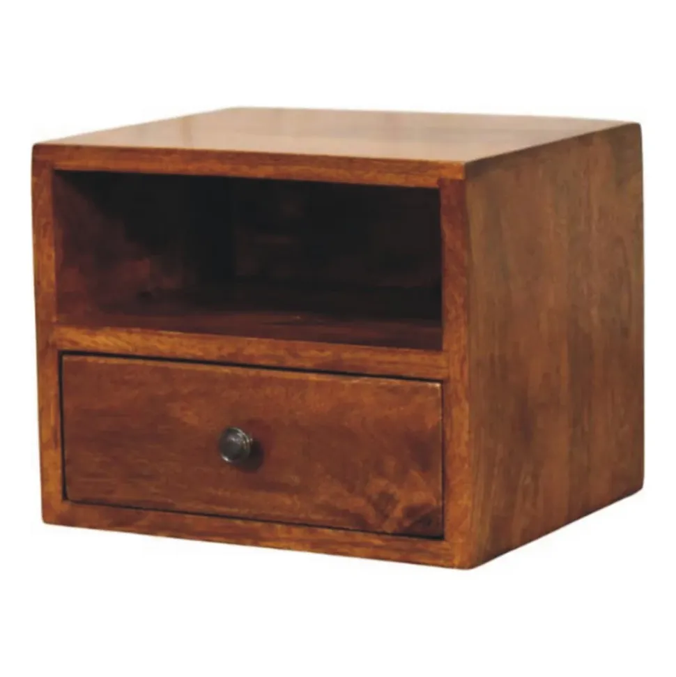 Artisan Furniture Bois massif Solis 1 tiroir châtaignier table de chevet à fixation murale