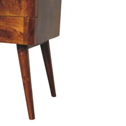 Artisan Furniture Bois massif châtaignier T-Bar Nordic table de chevet, 2 tiroirs, marron foncé