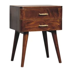 Artisan Furniture Bois massif châtaignier T-Bar Nordic table de chevet, 2 tiroirs, marron foncé