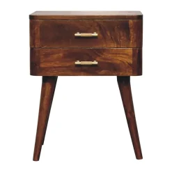 Artisan Furniture Bois massif châtaignier T-Bar Nordic table de chevet, 2 tiroirs, marron foncé