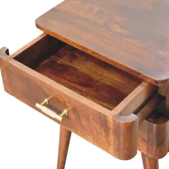 Artisan Furniture Bois massif châtaignier T-Bar Nordic table de chevet, 2 tiroirs, marron foncé