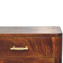 Artisan Furniture Bois massif châtaignier T-Bar Nordic table de chevet, 2 tiroirs, marron foncé