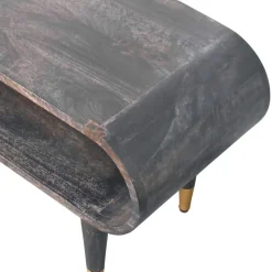 Artisan Furniture Bois massif courbé Edge Media avec détails en laiton, 1 niche ouverte, marron foncé