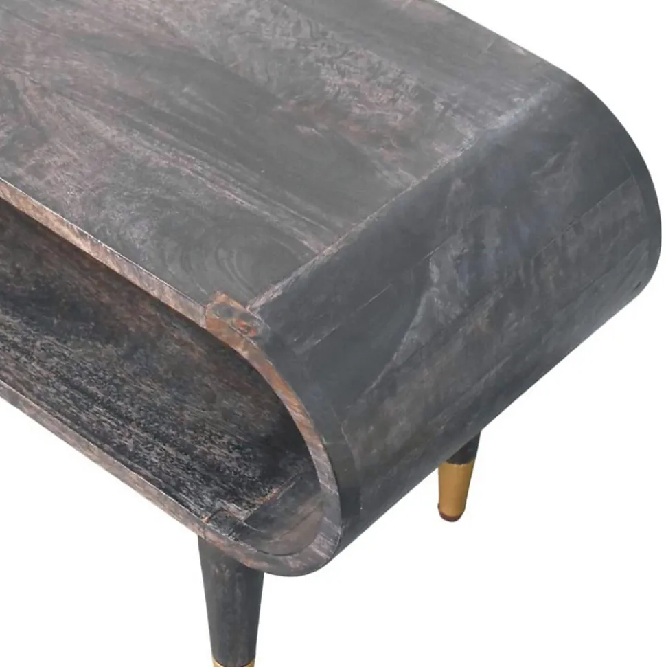 Artisan Furniture Bois massif courbé Edge Media avec détails en laiton, 1 niche ouverte, marron foncé