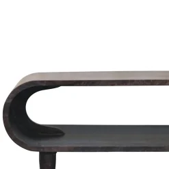 Artisan Furniture Bois massif courbé Edge Media avec détails en laiton, 1 niche ouverte, marron foncé