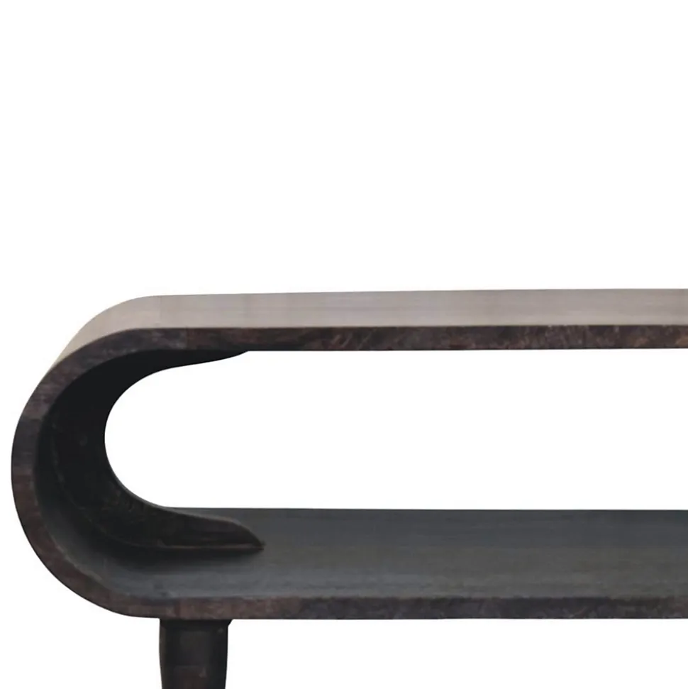 Artisan Furniture Bois massif courbé Edge Media avec détails en laiton, 1 niche ouverte, marron foncé